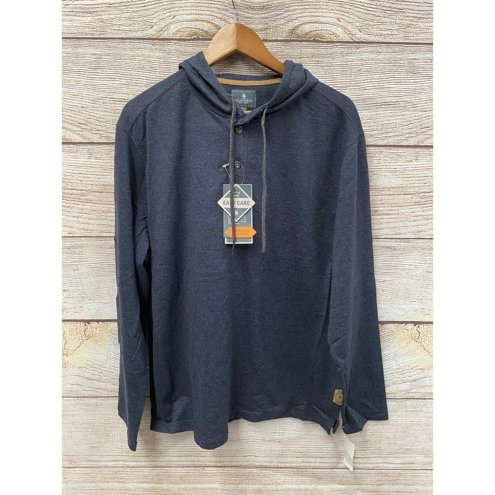 G.H. Bass Hooded Shirt Mens Medium Shorter Length French Terry Henley Shirt New